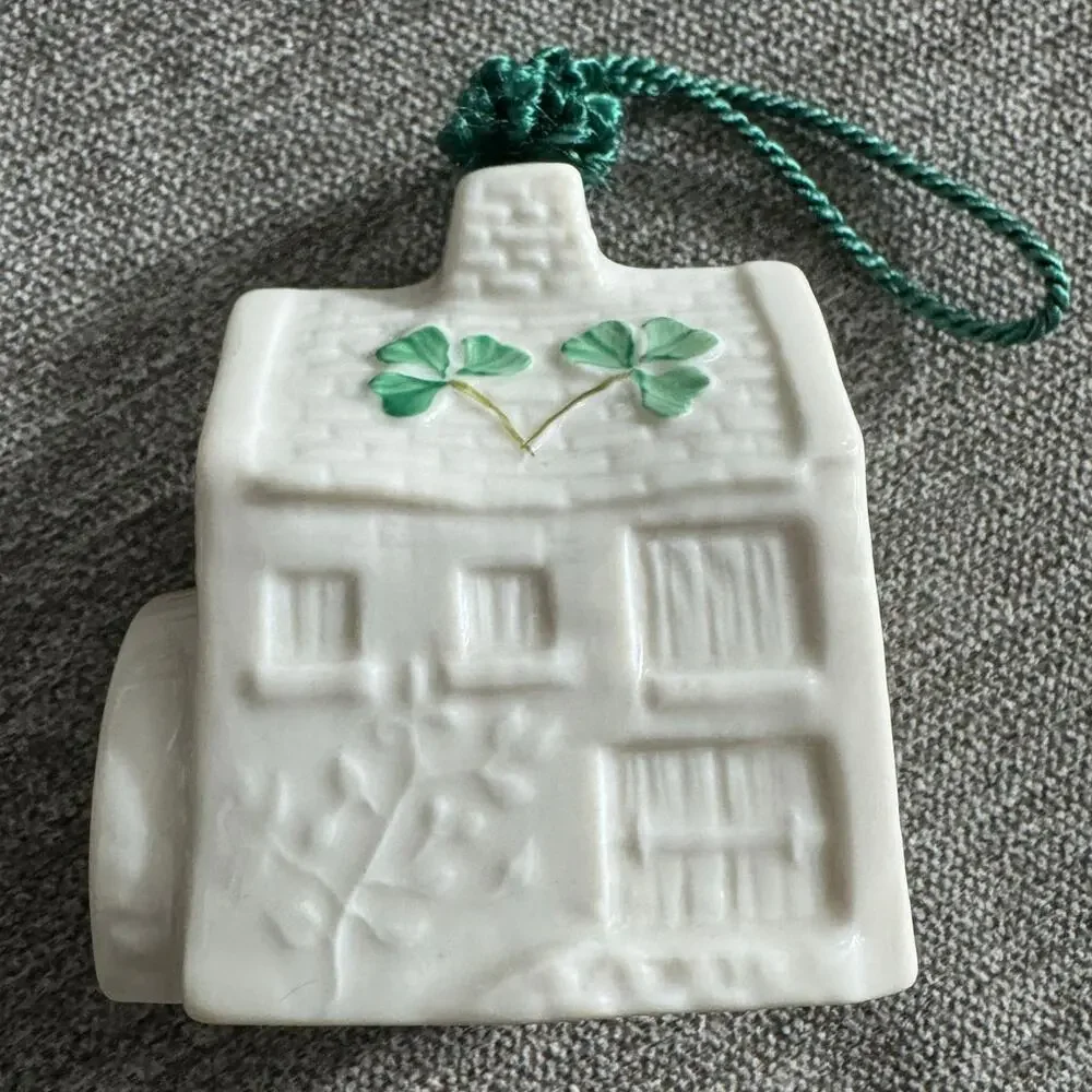 NWB Vintage Irish Belleek Porcelain Christmas ornament Ballylist Mill With Box
